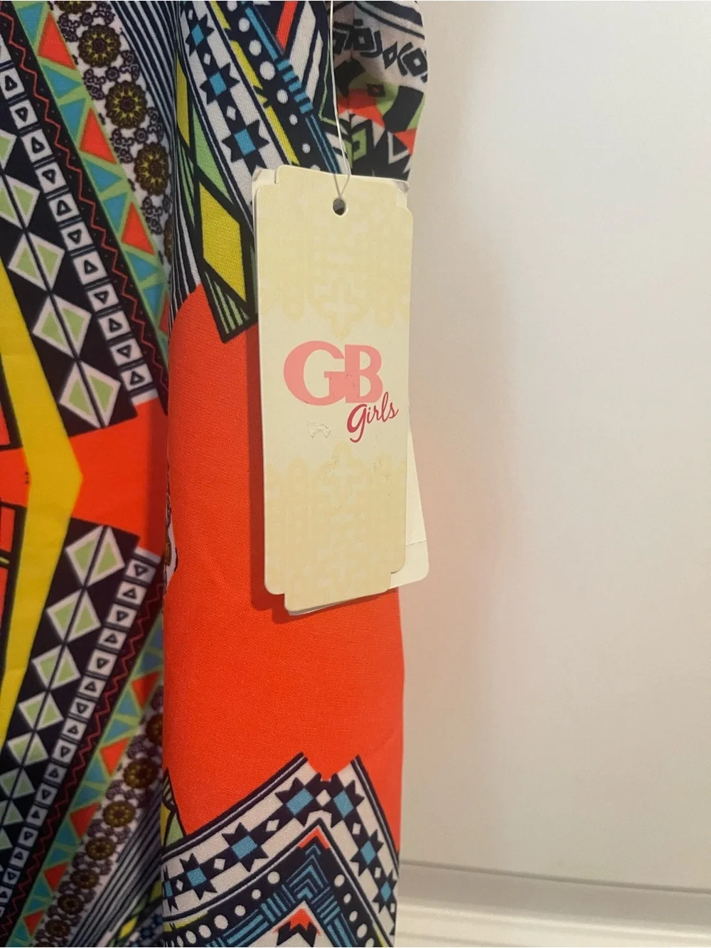 GB girls Coral and Multicolor Geometric Sleeveless Dress XL A Line Knee Length